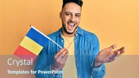  Presentation with romania - Audience pleasing presentation consisting of young-arab-man-holding-romania backdrop and a ocean colored foreground