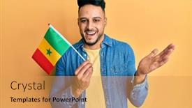  Presentation with senegal flag - Colorful presentation enhanced with young-arab-man-holding-senegal backdrop and a yellow colored foreground