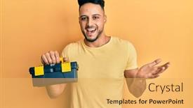  Presentation with arab - PPT theme consisting of young-arab-man-holding-toolbox background and a yellow colored foreground