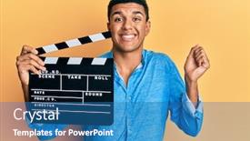  Presentation with video - Beautiful theme featuring young-arab-man-holding-video backdrop and a teal colored foreground