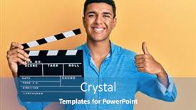  Presentation with video - Cool new PPT theme with young-arab-man-holding-video backdrop and a teal colored foreground