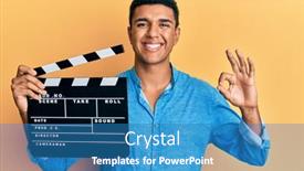  Presentation with video - Slides having young-arab-man-holding-video background and a teal colored foreground