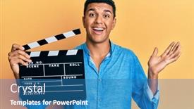  Presentation with video - Cool new presentation theme with young-arab-man-holding-video backdrop and a teal colored foreground