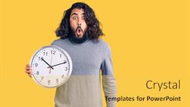  Presentation with clock face - Beautiful presentation design featuring young-arab-man-holding backdrop and a yellow colored foreground