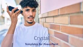  Presentation with audio - Beautiful PPT layouts featuring young-arab-man-listening-audio backdrop and a sky blue colored foreground