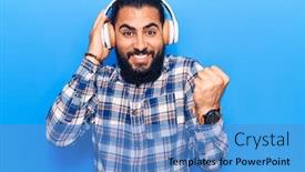  Presentation with arab music - Presentation theme enhanced with young-arab-man-listening background and a teal colored foreground
