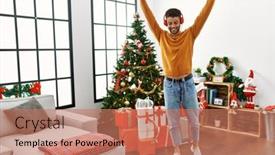  Presentation with arab music - Slides enhanced with young-arab-man-listening background and a coral colored foreground