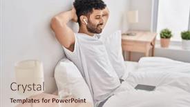  Presentation with arab music - PPT theme consisting of young-arab-man-listening background and a soft green colored foreground