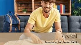  Presentation with city map - Slides featuring young-arab-man-looking-city background and a coral colored foreground