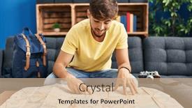  Presentation with city map - Slide set enhanced with young-arab-man-looking-city background and a soft green colored foreground