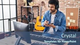  Presentation with arab music - Theme with young-arab-man-musician-composing background and a ocean colored foreground