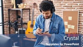  Presentation with arab music - Slide deck consisting of young-arab-man-musician-composing background and a ocean colored foreground