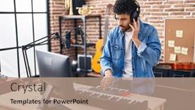 Presentation with arab music - PPT theme enhanced with young-arab-man-musician-playing background and a coral colored foreground