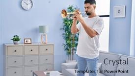  Presentation with trumpet - PPT theme with young-arab-man-musician-playing background and a light blue colored foreground