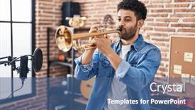  Presentation with arab music - PPT layouts featuring young-arab-man-musician-playing background and a ocean colored foreground