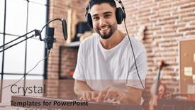  Presentation with arab music - Slide deck enhanced with young-arab-man-musician-playing background and a coral colored foreground