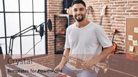  Presentation with arab music - Presentation with young-arab-man-musician-smiling background and a coral colored foreground