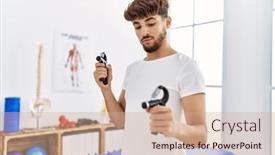  Presentation with rehab clinic - Theme featuring young-arab-man-patient-doing background and a coral colored foreground