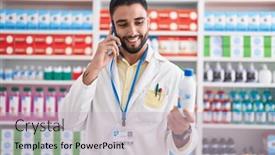  Presentation with medication - Presentation design consisting of young-arab-man-pharmacist-holding background and a soft green colored foreground