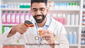  Presentation with scanning - Presentation with young-arab-man-pharmacist-scanning background and a lemonade colored foreground