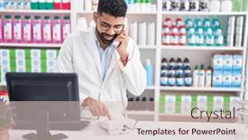  Presentation with telephone - Presentation theme featuring young-arab-man-pharmacist-talking background and a soft green colored foreground