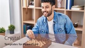  Presentation with chess - Presentation theme with young-arab-man-playing-chess background and a coral colored foreground