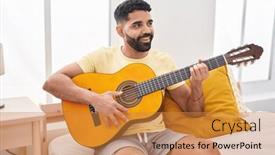  Presentation with classical guitar - PPT layouts featuring young-arab-man-playing-classical background and a gold colored foreground