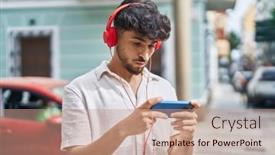  Presentation with video game - Presentation theme with young-arab-man-playing-video background and a coral colored foreground