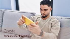  Presentation with video game - Theme having young-arab-man-playing-video background and a  colored foreground