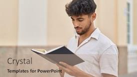 Presentation with reading - Theme having young-arab-man-reading-book background and a coral colored foreground