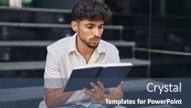  Presentation with book stairs - Slides with young-arab-man-reading-book background and a ocean colored foreground