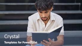  Presentation with book stairs - PPT theme having young-arab-man-reading-book background and a ocean colored foreground