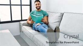  Presentation with book - Presentation featuring young-arab-man-reading-book background and a light blue colored foreground