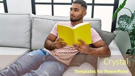  Presentation with book - PPT theme consisting of young-arab-man-reading-book background and a violet colored foreground