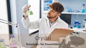  Presentation with report - Presentation featuring young-arab-man-scientist-measuring background and a coral colored foreground