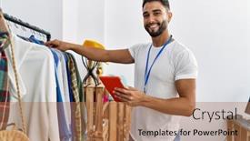  Presentation with arab - PPT theme consisting of young-arab-man-shopkeeper-using background and a coral colored foreground