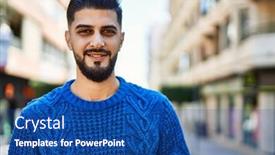  Presentation with arab - Presentation design consisting of young-arab-man-smiling-confident background and a ocean colored foreground