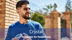  Presentation with glucometer - Presentation theme with young-arab-man-smiling-confident background and a ocean colored foreground
