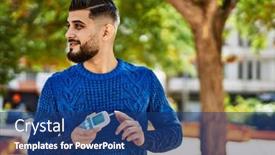  Presentation with glucometer - Slides with young-arab-man-smiling-confident background and a ocean colored foreground