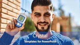  Presentation with glucometer - Presentation featuring young-arab-man-smiling-confident background and a ocean colored foreground