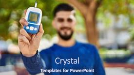  Presentation with glucometer - Slide deck enhanced with young-arab-man-smiling-confident background and a ocean colored foreground