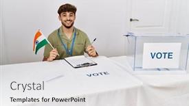  Presentation with india flag - Presentation theme enhanced with young-arab-man-smiling-confident background and a white colored foreground