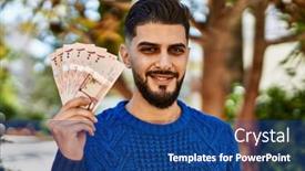  Presentation with arab - PPT theme consisting of young-arab-man-smiling-confident background and a ocean colored foreground