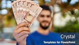  Presentation with arab - Presentation design featuring young-arab-man-smiling-confident background and a ocean colored foreground