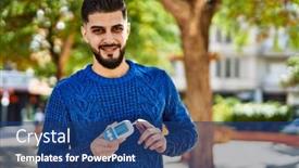  Presentation with arab - Presentation theme with young-arab-man-smiling-confident background and a ocean colored foreground