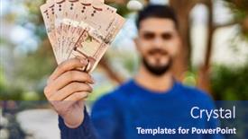  Presentation with arab - Presentation enhanced with young-arab-man-smiling-confident background and a ocean colored foreground