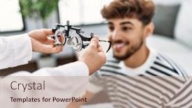  Presentation with optometrist - Presentation consisting of young-arab-man-smiling-confident background and a coral colored foreground