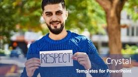 Presentation with respect - Presentation consisting of young-arab-man-smiling-confident background and a ocean colored foreground