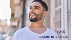  Presentation with arab - Presentation design enhanced with young-arab-man-smiling-confident background and a light blue colored foreground