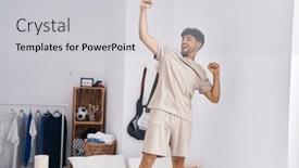  Presentation with arabic music arab man playing - Presentation enhanced with young-arab-man-smiling-confident background and a light gray colored foreground